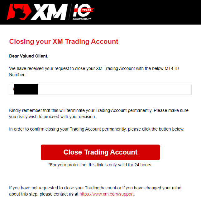 XMの追加口座、不要口座の削除、確認メール