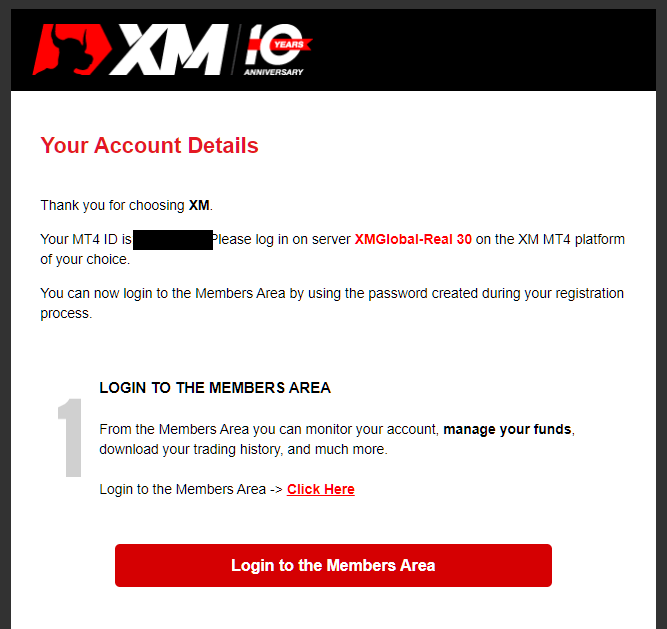 XMの追加口座、開設完了メール