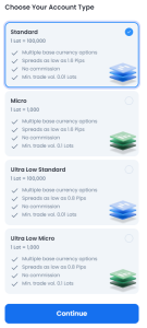 Select XM account type