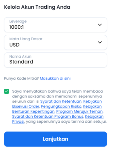 Pilih mata uang dasar akun